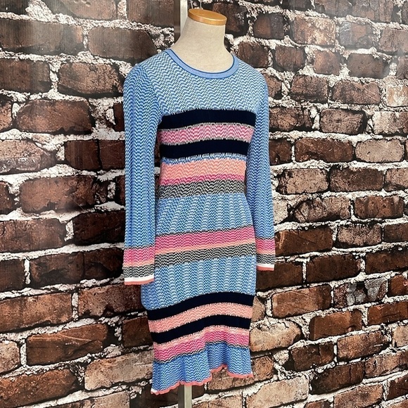 Tanya Taylor Sweater Dress Women's XS Extra Small Blue Striped Long Sleeve Midi - Picture 8 of 16